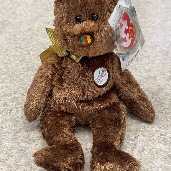 Ty Beanie Baby CHAMPION Bear 2002 CAMEROON FIFA World Cup Vintage Plush Animal - Picture 1 of 8